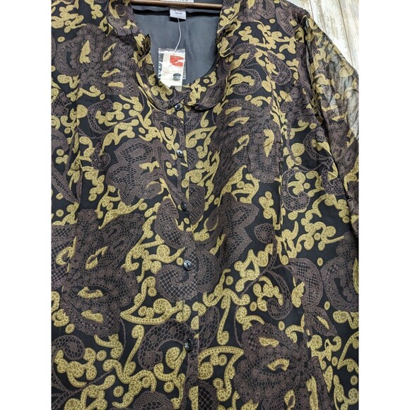 Avenue Paisley Semi-Sheer 3/4 Sleeve Silk Button Up Ruffle Blouse 14/16 NWT - Picture 4 of 11